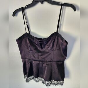 Forever 21 Black Satin Lace Peplum Cami Top – Women’s Medium